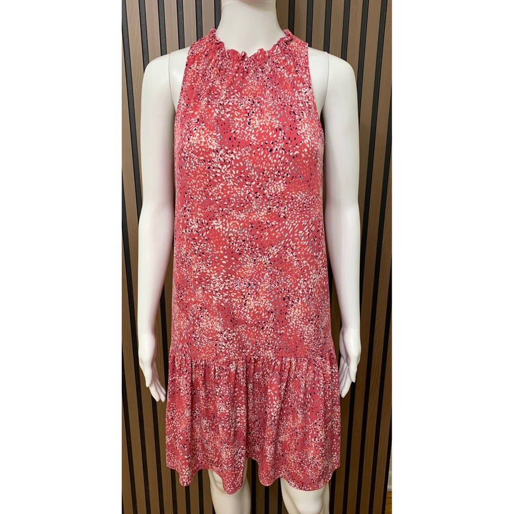 Banana Republic Pink Pebble Print Ruffle Halter Drop Waist Dress Women's Medium